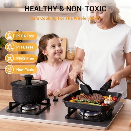 21Pcs Pots and Pans Set Non Stick with Detachable Handle