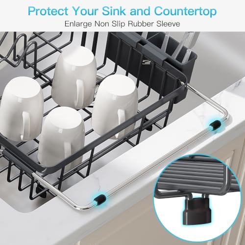 Gray Dish Drying Rack Over the Sink with Utensil Holder