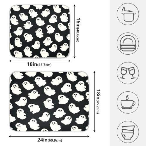 Halloween Cute Ghost Dish Drying Mat for Kitchen Counter Absorbent Microfiber Small Drying Pad Dish mats for Kitchen Countertops 16 x 18 Inch