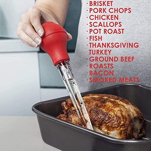 Turkey Baster Commercial Grade Quality Silicone Bulb Including 2 Meat Marinade Injector Needles with Barbecue Basting Brush and Cleaning Brush for Easy Clean Up