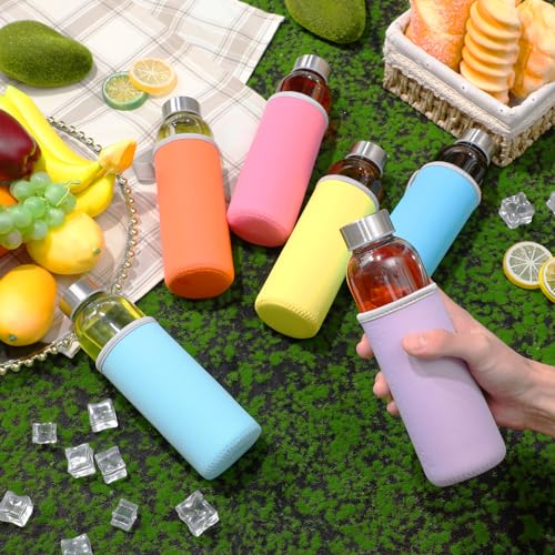 12 Pack Glass Water Bottles with Sleeves (12 Count)