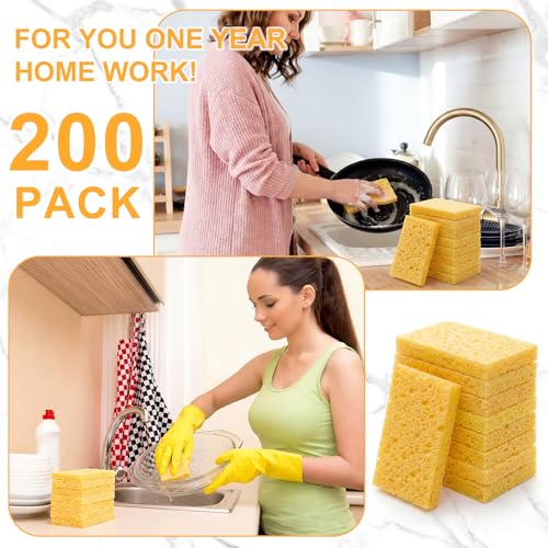 200 Pieces Compressed Wood Pulp Dish Sponges for Kitchen (200 Count)