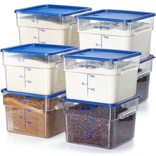 8 Pack 12 Qt NSF Clear Polycarbonate Food Storage Containers with Blue Lids (8 Count)