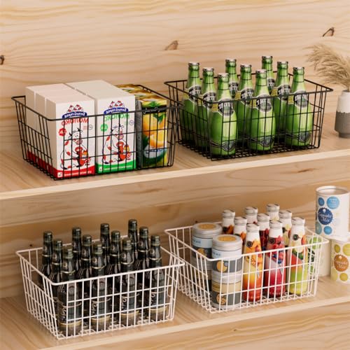 Large Freezer Baskets Metal Storage Organizer Bin Basket Wire Storage Basket for Kitchen Pantry Bathroom Large Metal Farmhouse Food Fruit Produce Organizer Bins (3 Count)