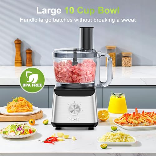 600W Electric Food Processor 10 Cup Large Bowl and 6.8oz Grinder Combo