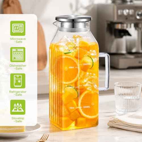 Glass Pitcher with Lid for Fridge (2 Count)
