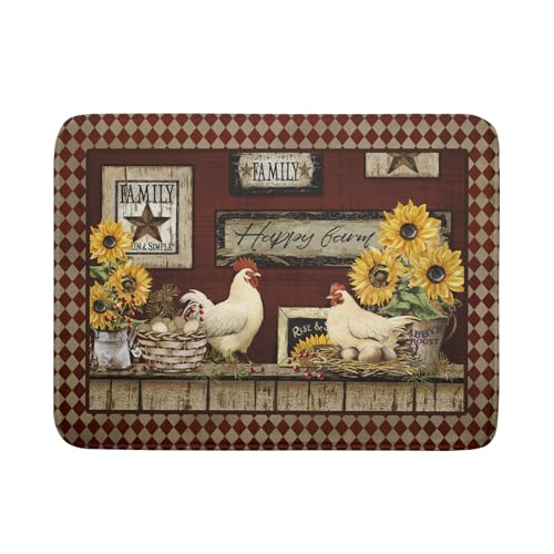 Vintage Rooster Dish Drying Mat 18x24 Inch Farmhouse Chicken Dish Drainer Pad Microfiber Absorbent Fast Dry Kitchen Counter Accessories