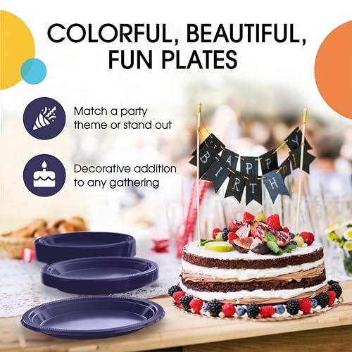 Party Solids Navy Plastic Plates For Party 10" Navy Disposable Plates Heavy Duty 100 Pcs Plastic Dinnerware Sets Heavy Duty 350 GSM Disposable Dinnerware Set (100 Count)