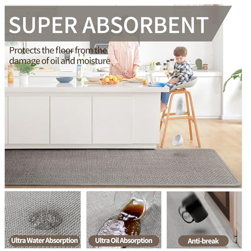 Long Kitchen Runner Rugs Kitchen Mat Non Slip Washable Gray 17"x59"