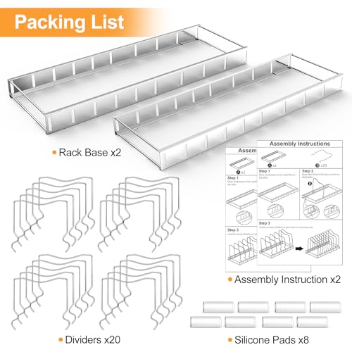 2 Pack 10 Tier Pan Organizer Adjustable Lid Organizer Kitchen Organizers and Pan Organizer and Storage Pot Heavy Duty Pot Lid Organizer for Kitchen Under Sink Storage Drawer (2 Count)