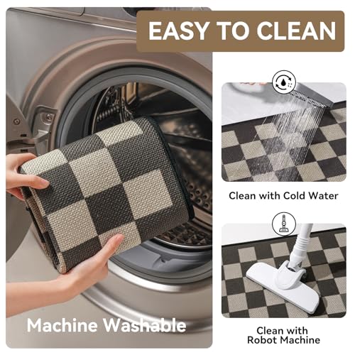 Kitchen Rugs Kitchen Mats for Floor Non Slip Beige Checkered 17"x47" (5.5556 Sq Ft)