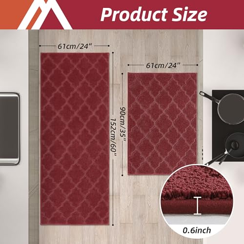 Soft Kitchen Rugs Set of 2 Non Slip 24"x35"+24"x60" (2 Count)
