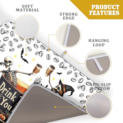 Skull Dead Coffee Dish Drying Pad 18 X 24 in for Halloween Decor