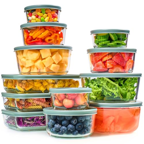 24pc Set Glass Food Storage Containers & Bowls with Airtight Lids (24 Count)