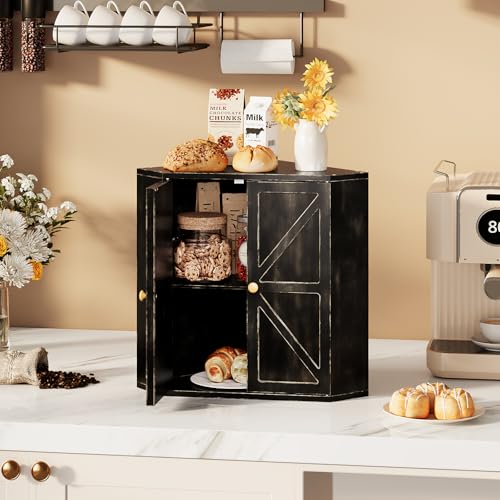 Corner Bread Box for Kitchen Counter Double Layer Bamboo Bread Storage Container Large Capacity Bread Storage Bin Farmhouse Breadbox Organizer