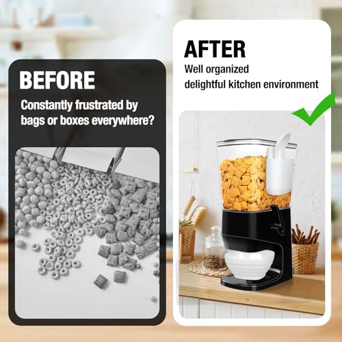 Cereal Dispenser Countertop Wath Bowls and Spoons（Black 2 pack ） (2 Count)