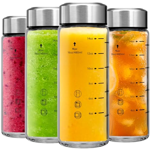 Glass Juice Bottles 4 Pack 16 oz (4 Count)