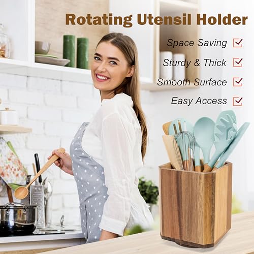 Acacia Wood Utensil Holder
