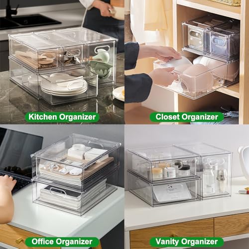 3 Pack Stackable Refrigerator Organizer Bins with Pull