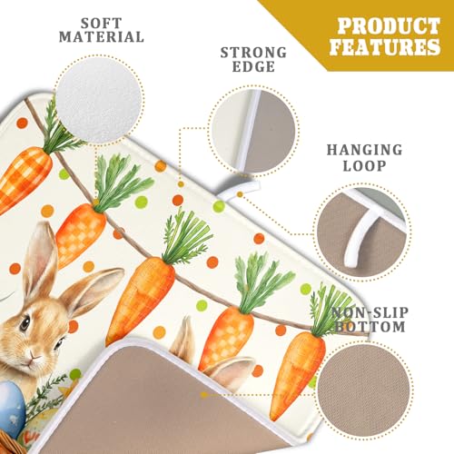 Easter Bunny Dish Drying Mat Eggs Carrot Dishes Drainer Pad Absorbent Reversible Dish Rack Mat Protector for Kitchen Countertop 16x18 Inch