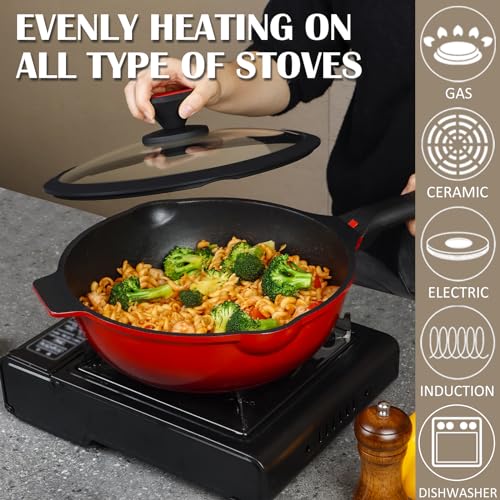 Nonstick Deep Frying Pan Skillet with Silicone Lid