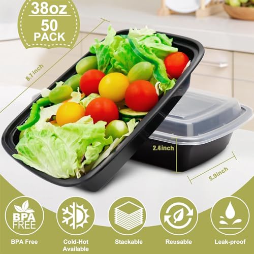 Meal Prep Containers 38oz 50 Pack Plastic To Go Food Containers (50 Count)