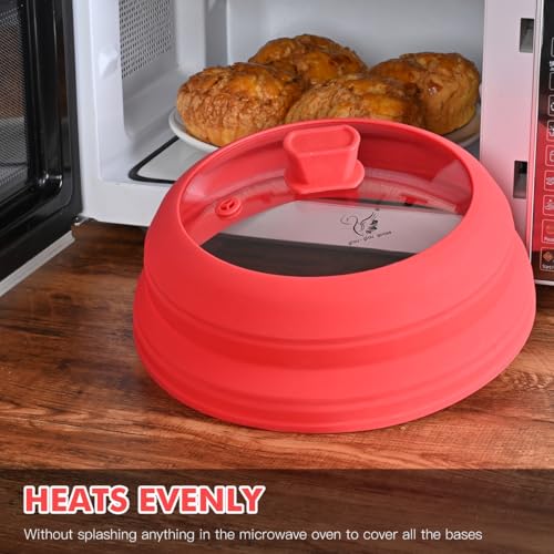 Microwave Splatter Cover Glass with Collapsible Silicone for Food Cover Plate Cover 10.8 inch with Anti