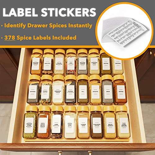 Bamboo Spice Drawer Organizer with 24 Spice Jars (24 Count)