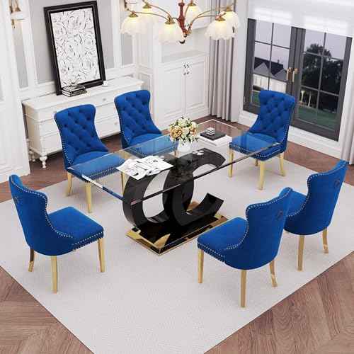 7 Piece Glass Dining Table Set for 6