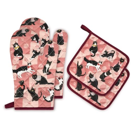 Black Cat Oven Mitts and Pot Holders Set (4 Count)