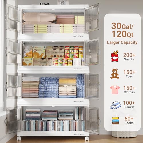 120Gal Stackable Storage Bins with Lids Foldable Boxes (4 Count)