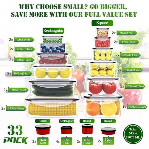 66 Pcs Food Storage Containers with Lids Airtight (31 Count)