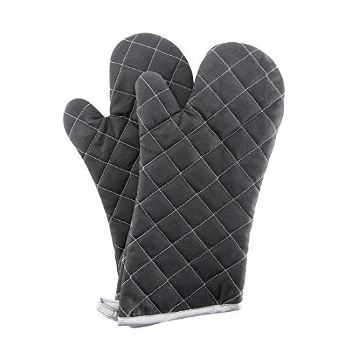 Black 15" 425°F Terry Oven Mitts Quilted Heat Resistant (2 Count)