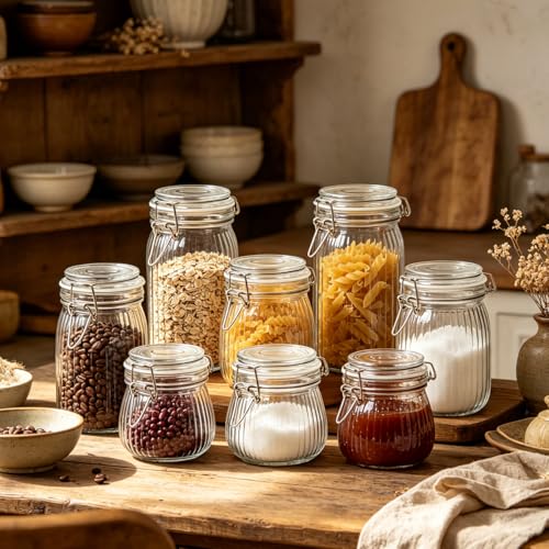 Ribbed Glass Mason Jars with Airtight Lids 25oz 6 Pack Sourdough (6 Count)