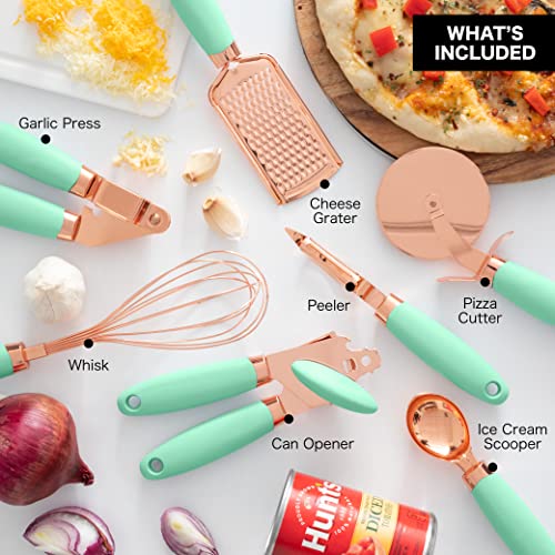 Kitchen Gadget Set Copper Plated Stainless Steel Utensils with Soft Touch Handles (7 Count)