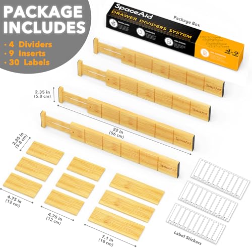 Bamboo Drawer Dividers with Inserts and Labels