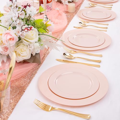 60PCS Pink Plastic Plates (60 Count)