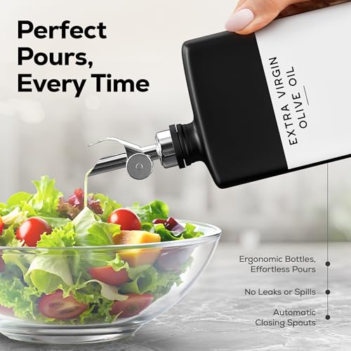 Black Glass Olive Oil Dispenser Bottle for Kitchen by Brighter Barns (2 Count)