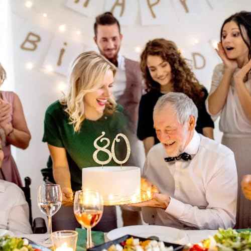 Gold 80th Birthday Cake Topper Rhinestones Cake Decorations for 80th Birthday Party