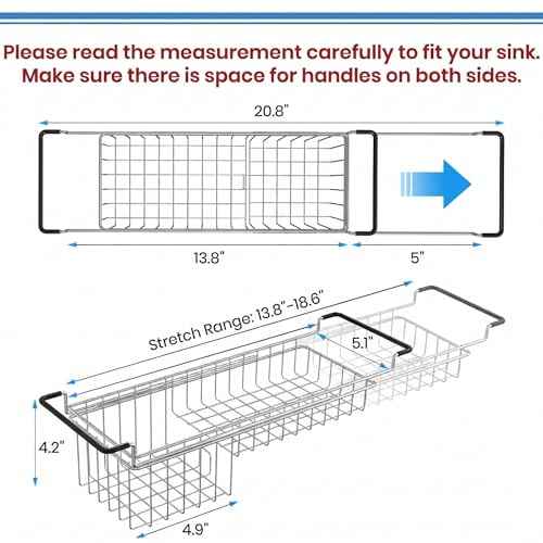 Over The Kitchen Sink Caddy Sponge Holder Organizer Drying Rack Expandable for Sponge Brush Soap 13.8" to 20.8"