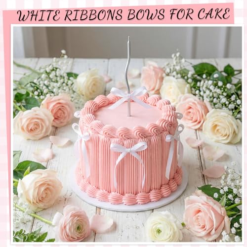30 Pack Bow Cake Toppers White Ribbon Bows for Cake (30 Count)