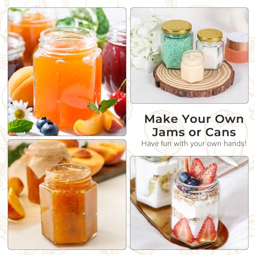 20 Pack 9 oz Clear Hexagon Glass Jars with Gold Lids (20 Count)