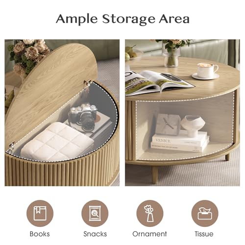 Round Coffee Table with Storage for Living Room