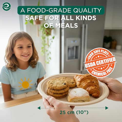 10 Inch Disposable Bagasse Paper Plates (400 Count)