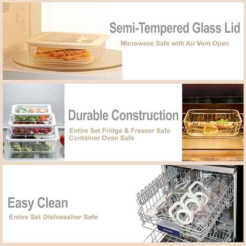 Glass Food Container Set with Glass Lid (3 Count)