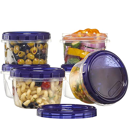 6 Pack Twist Cap Food Storage Containers with Blue Screw on Lid