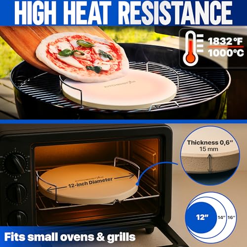 12 inch Pizza Stone for Oven and BBQ Grill with Handles