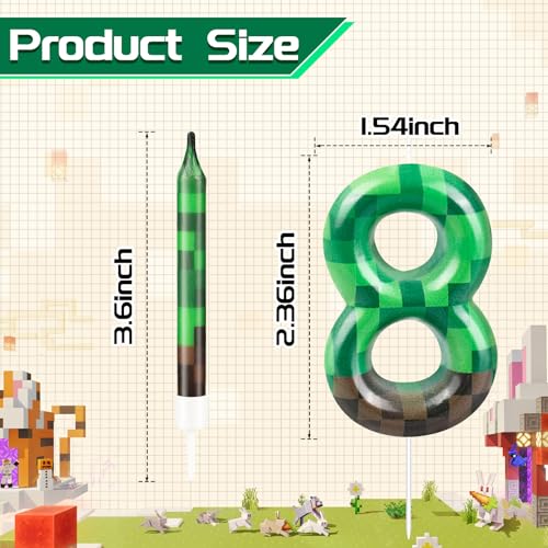 13 Pcs Dynamite Candles 12 TNT Themed Birthday Cake Candles and Number 8 Candle Cake Topper for Pixel Theme Birthday Party Anniversary Party Dynamite Theme Party Video Game Party Supplies (13 Count)