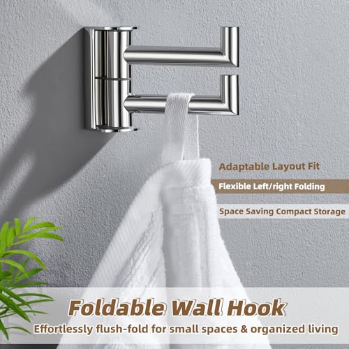 Polished Chrome Swivel Towel Hook with 2 Rotating Arm