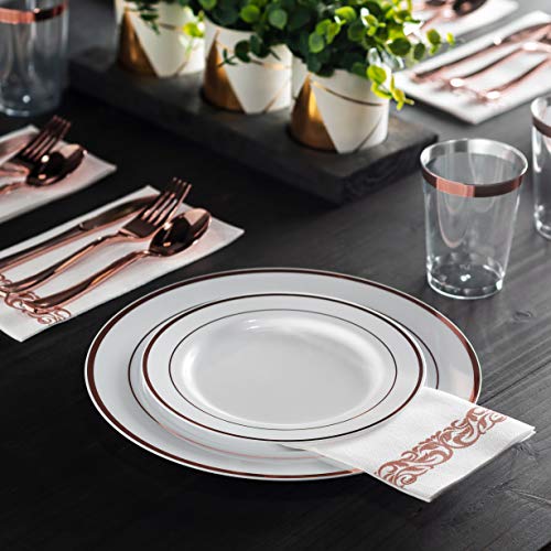 100 Rose Gold Rim White Plastic Plates (100 Count)